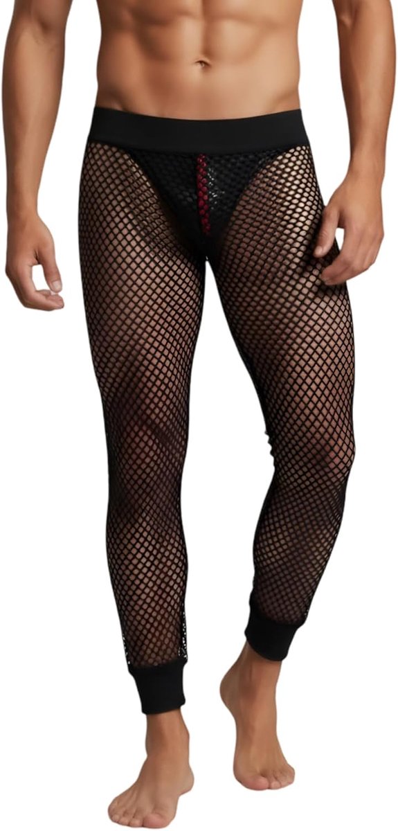 Netbroek voor heren, mesh-onderbroek, deels transparant, loungebroek