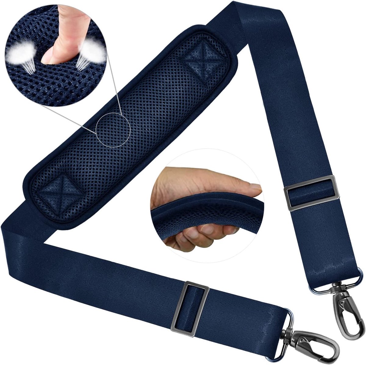 58" Universele Schouderriem met Ultradikke Vaste Gewatteerde en Dubbele Balansgespen voor Aktetas, Reistas, Sporttassen, Laptoptas, Crossbody-tas enz,Blauw