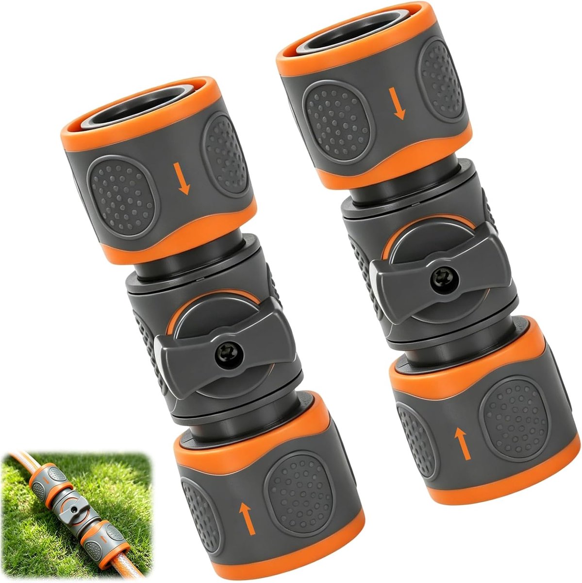2 tuinslangverbinders met regelventiel, slangkoppeling 1/2 inch en 3/4 koppeling met afsluitkraan