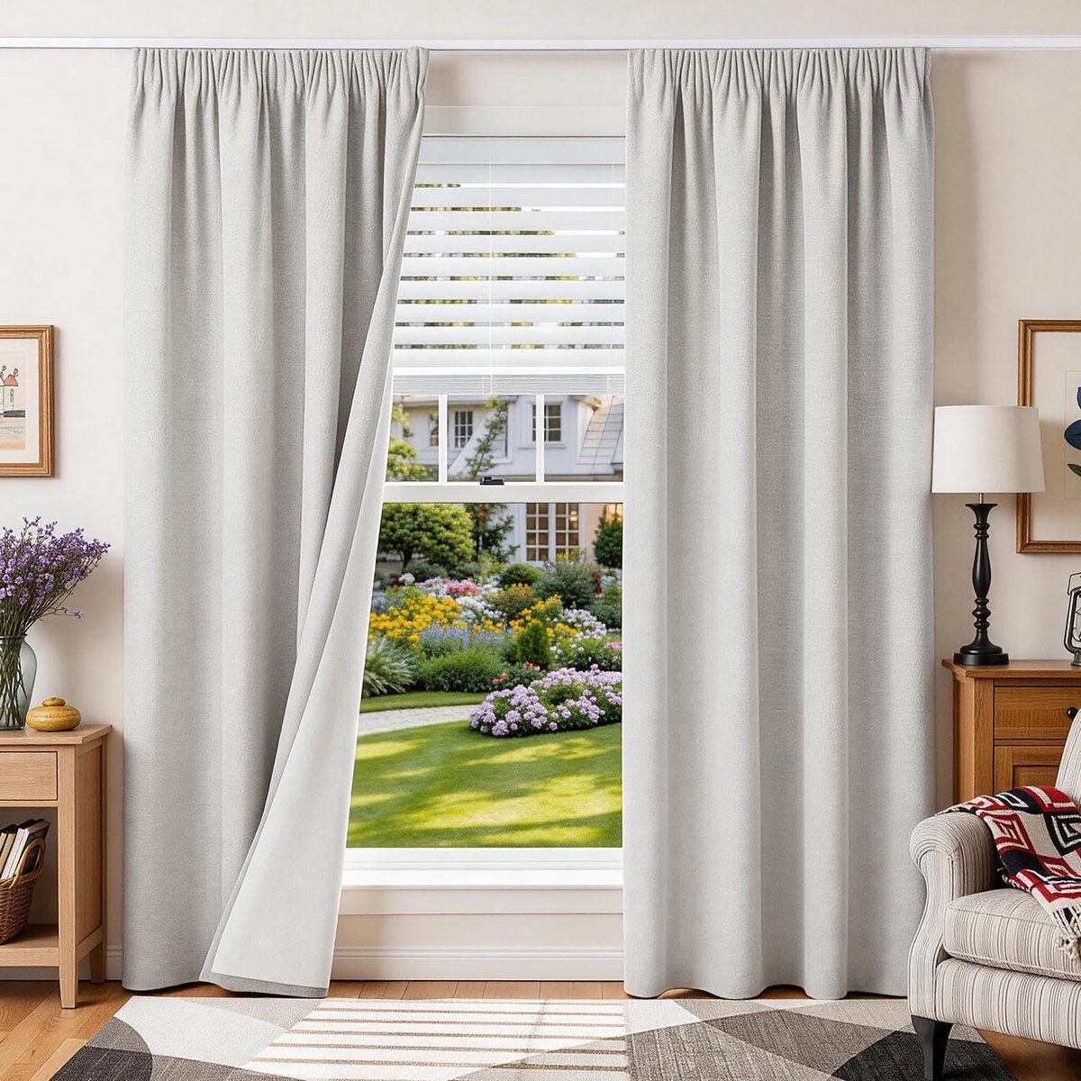 100% Verdunkelungsvorhänge für Wohnzimmer und Schlafzimmer 2 Stück 140x220 cm, hellbeige Wärme- und Kälteisoliervorhänge für die Gardinenschiene