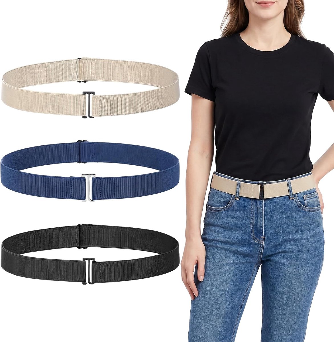 3 stuks verstelbare tuck-band, onzichtbare damesriem, riem zonder gesp, verstelbare elastische riem voor jeans, broeken, jurken
