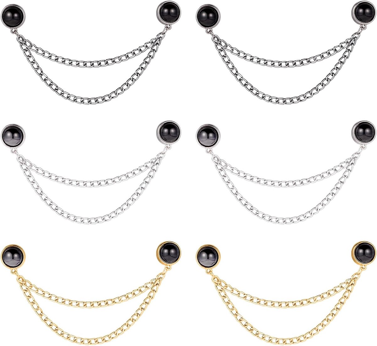 lasuroa 6 Stuks Magnetische Kledingclips met Ketting, Multifunctioneel Magneetknoopclips voor Het Bevestigen zoom van Kleding Lange Broekspijpen en Mouwen van Shirts (Goud, Zilver, Zwart)