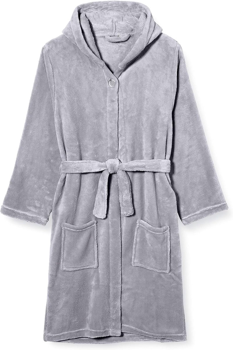Unisex fleece badjas voor kinderen, ochtendjas, grijs, 158/164