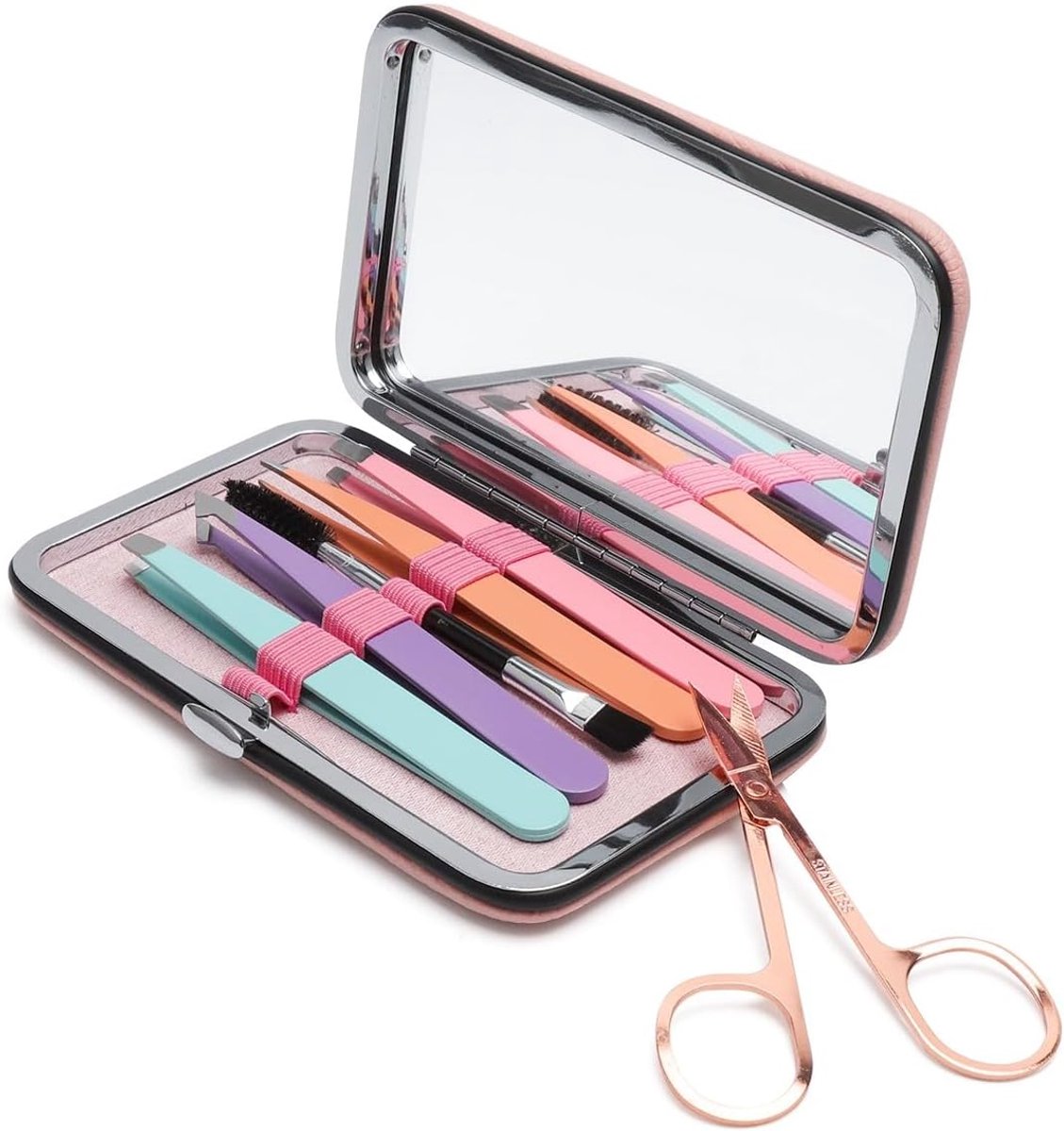 SnelShoppen - Tweezerset 6 Stuks voor Vrouwen - RVS Precisie Pincetten met Reisetui - Perfect voor Wenkbrauwen, Wimpers, Gezicht en Lichaam