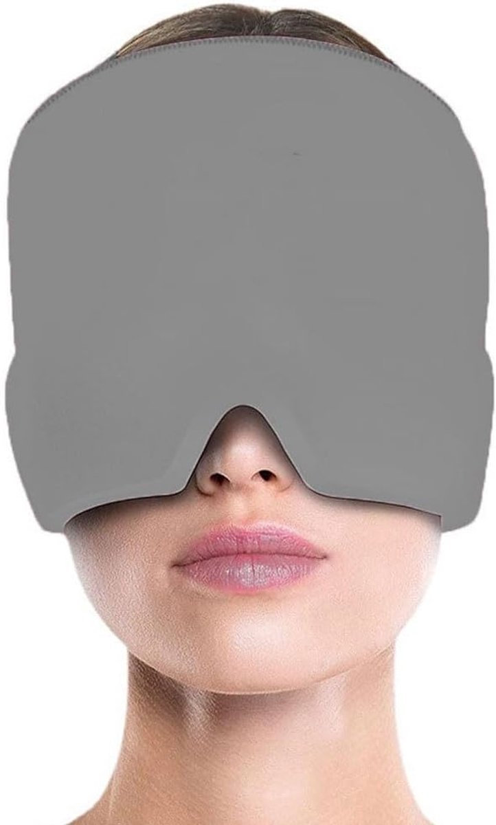 Migraine muts, migrainemasker, hoofdpijnmasker, koelmasker voor het verlichten van hoofdpijn, spanning en stress (grijs)