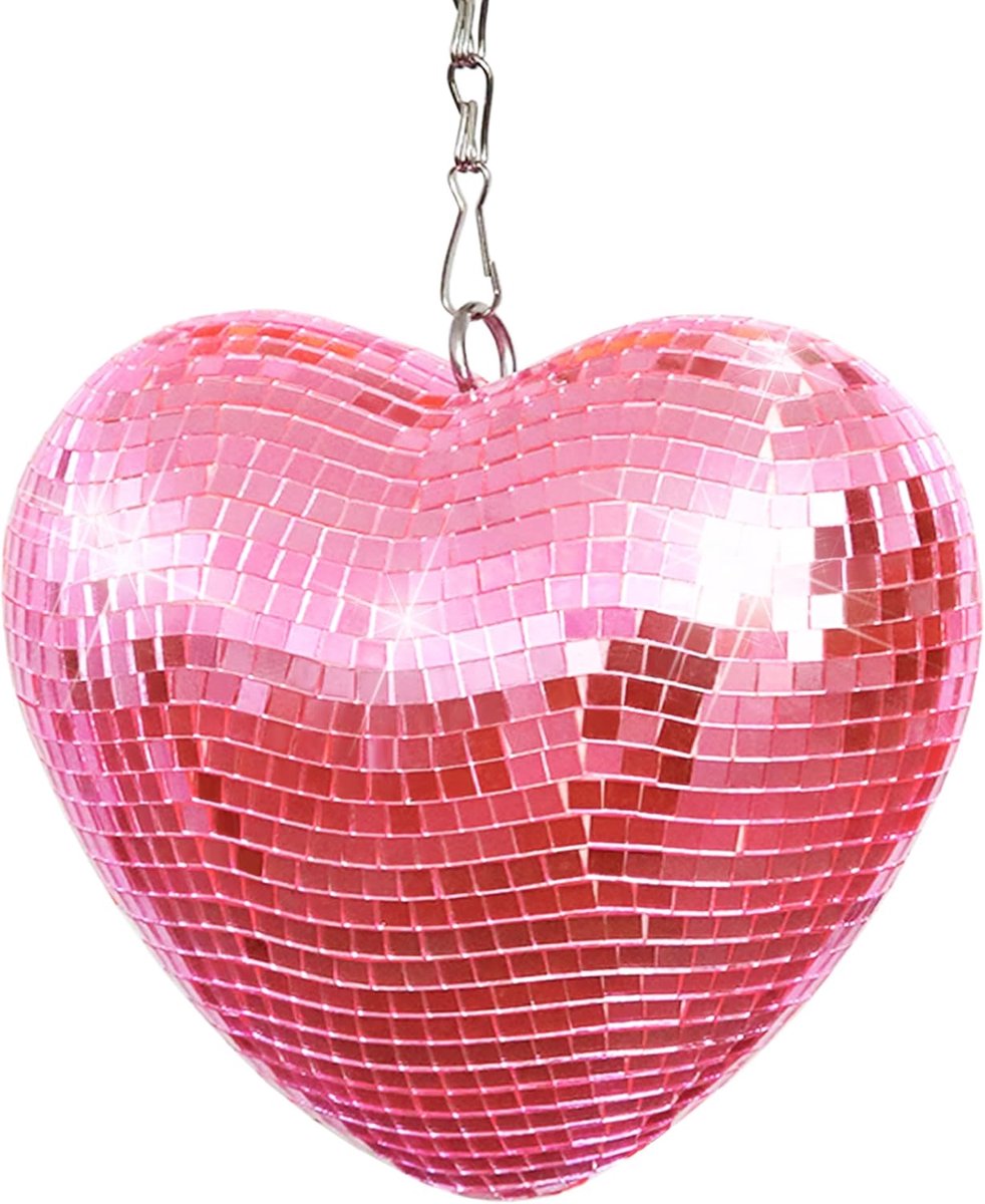 Discobal 15 cm met Ophangketting, Reflecterende Decoratie voor Bruiloften, Valentijn en Feesten, Roze