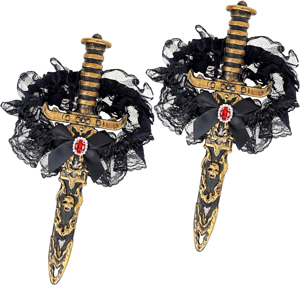 Piratenswaard, piratenswaard met strik aan de bovenkant, piratenkostuum, accessoires voor dames, Halloween, carnaval, 2 stuks