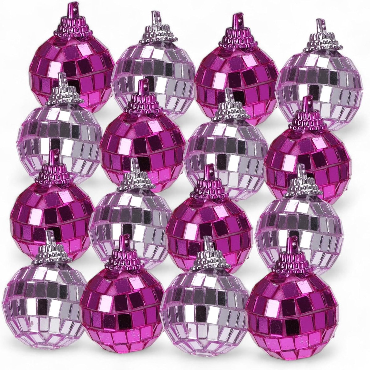 Hangende spiegelballen: discoballen, kerstboomballen en woondecoratie, 4 cm-16 stuks roze