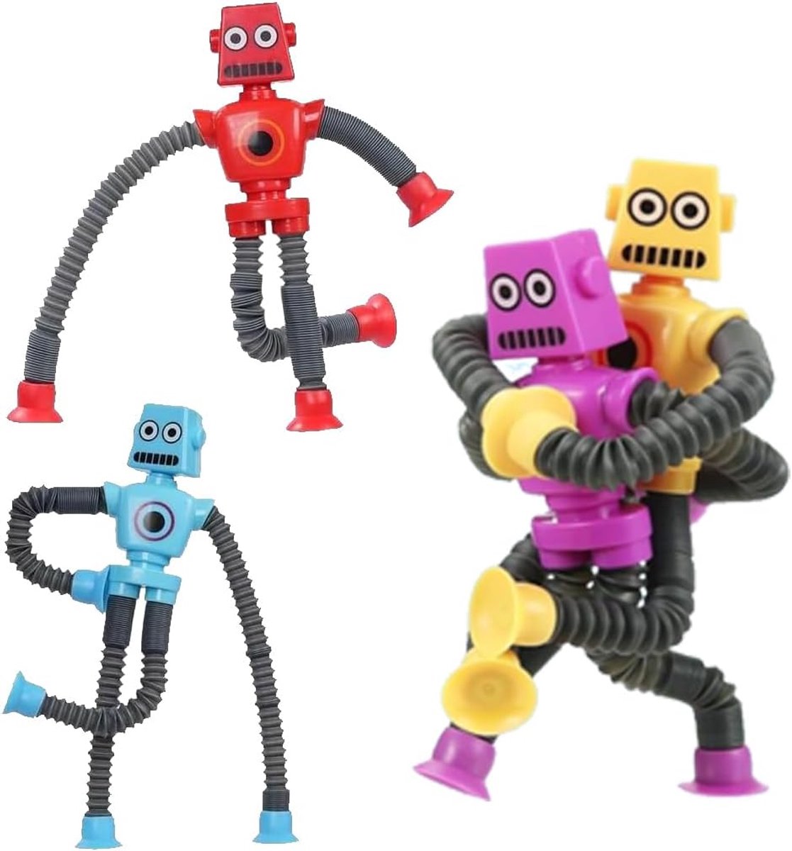 4 stuks robotspeelgoed met telescopische zuignap, anti-stress-robot, voor het verlichten van stress en angst, verjaardagscadeau