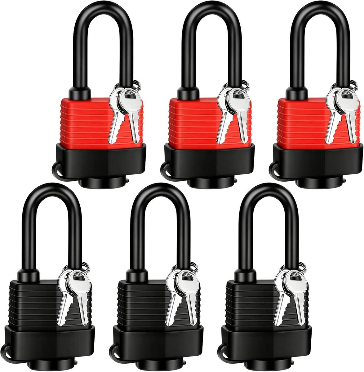 Hangsloten, weerbestendig, hangslot, gelijksluitend met 12 sleutels, waterdichte kunststof mantel, hangslot, hangslot, kelderslot voor buiten, garage, hek