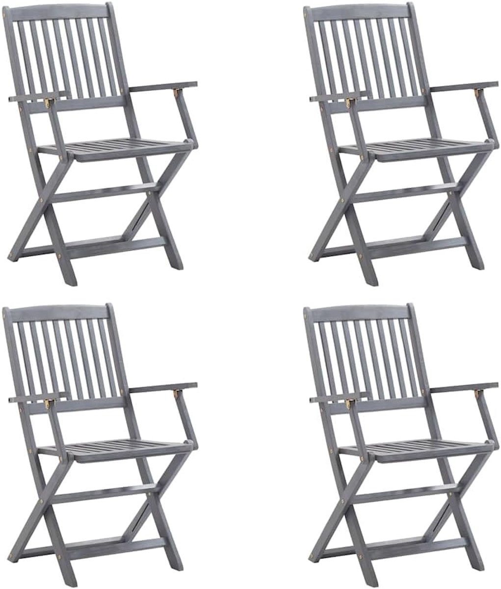 Set van 4 inklapbare tuinstoelen, acacia, 54 x 57 x 91 cm, met zitkussen 40 x 40 cm, grijs geglazuurd, weerbestendig, modern design voor balkon, terras en camping