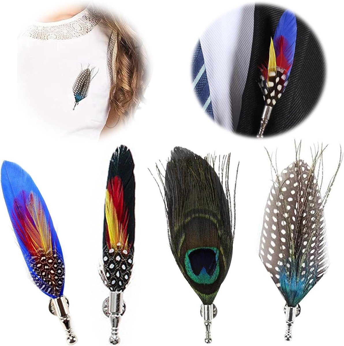 Broche voor heren, 4 stuks, klassieke pauwenveer-broche, creatieve koperen reversspeld voor mannen, vintage dasspeldjes voor heren, gepersonaliseerde broche voor bruiloft, herenaccessoires
