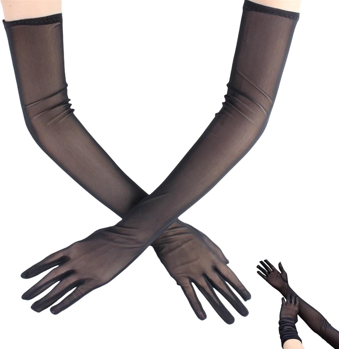 handschoenen voor dames, elegante tule handschoenen van nylon, huidskleur, zwarte handschoenen, kostuum, stijlvolle lange armwarmers, voor bruiloften, avondfeest, opera-uitvoeringe