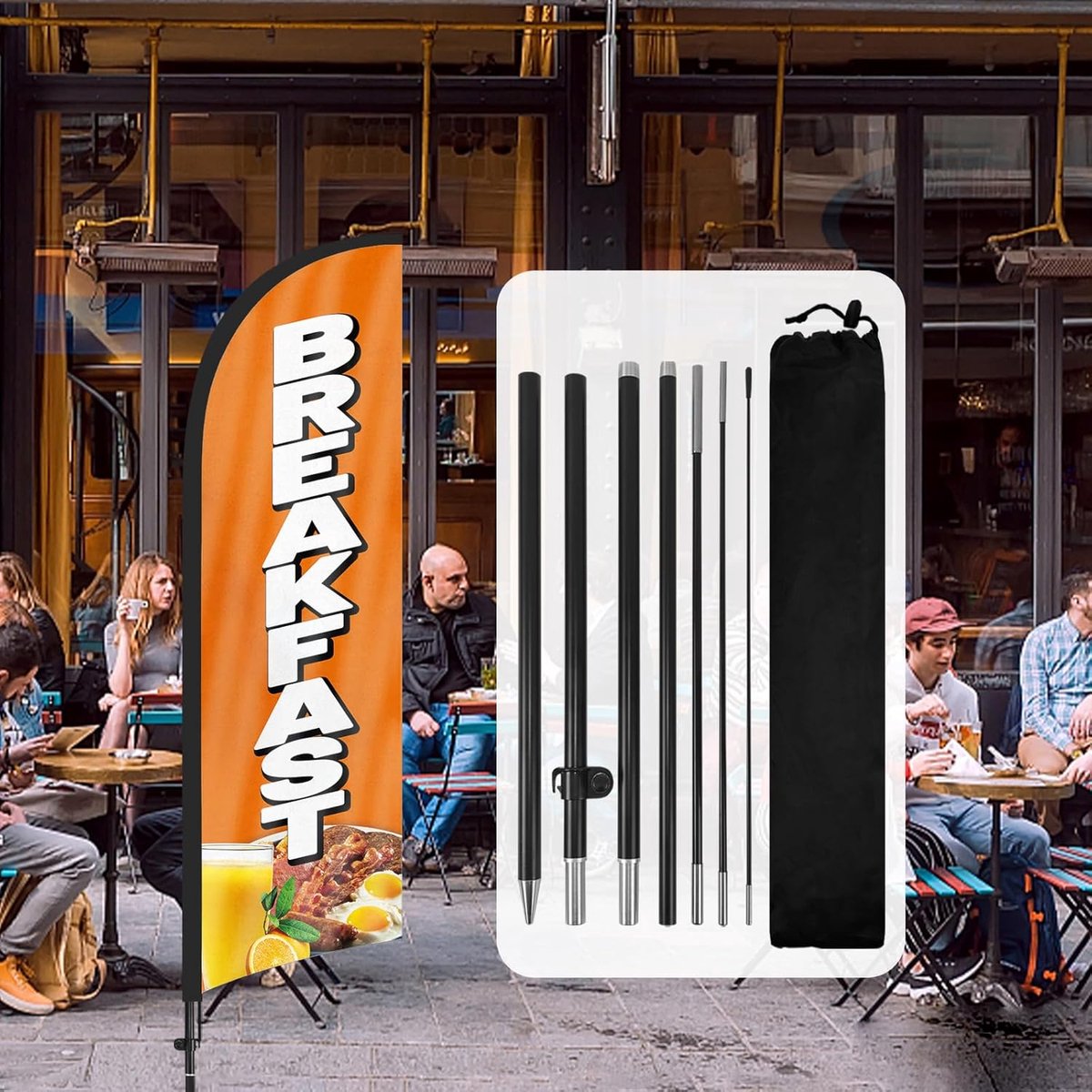 Vlaggenbord Met Vlaggenpaal Kit en Ground Spike, voor Ontbijtwinkel Verkoop
