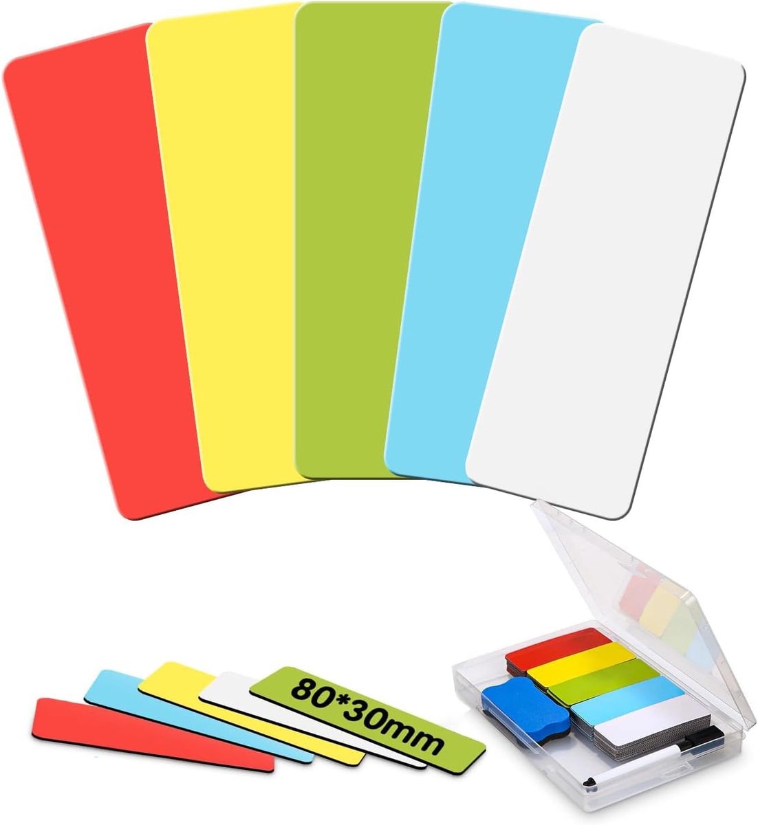 100 stuks beschrijfbare magneetstrips, 80 x 30 mm, magneetborden om te beschrijven, afwisbare magneetborden om te beschrijven, beschrijfbare magneten voor whiteboard, magneetwand en koelkast