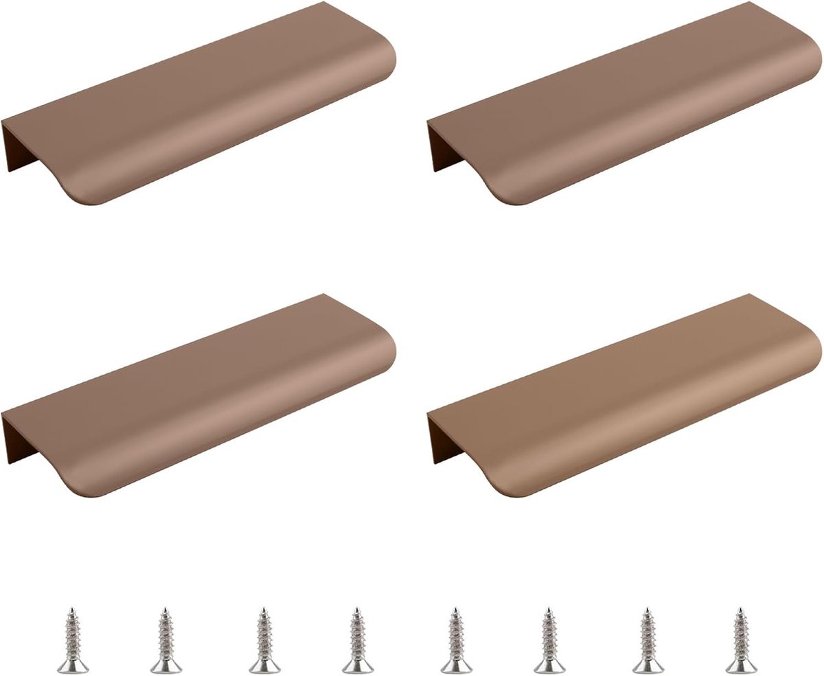 Vingerrand Trekgreep, 4 stuks Moderne Stijl Ladehandgreep, Gebogen Aluminium Legering Onzichtbare Handgreep Kast Trekgreep voor Kast Hardware Lade, 120mm/Bruin