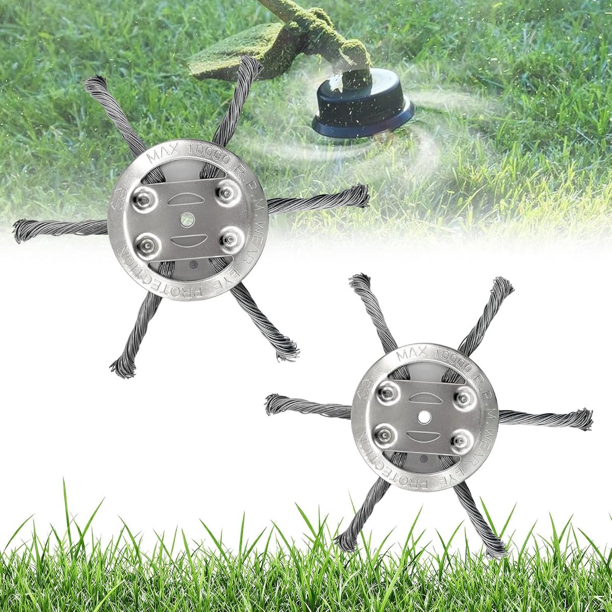 2 stuks bosmaaierkop, 150 mm, 6 messen, onkruiddraadkop, universele grastrimmer, vervanging van grassnijder, voor grassnijder, metalen lemmet