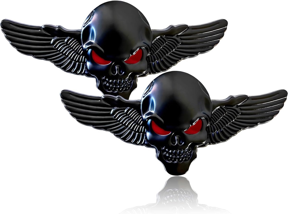 dellyy doodskopstickers, 2 stuks, doodskopstickers, zelfklevend, voor motorfiets, auto, helm, gasstop (zwart)