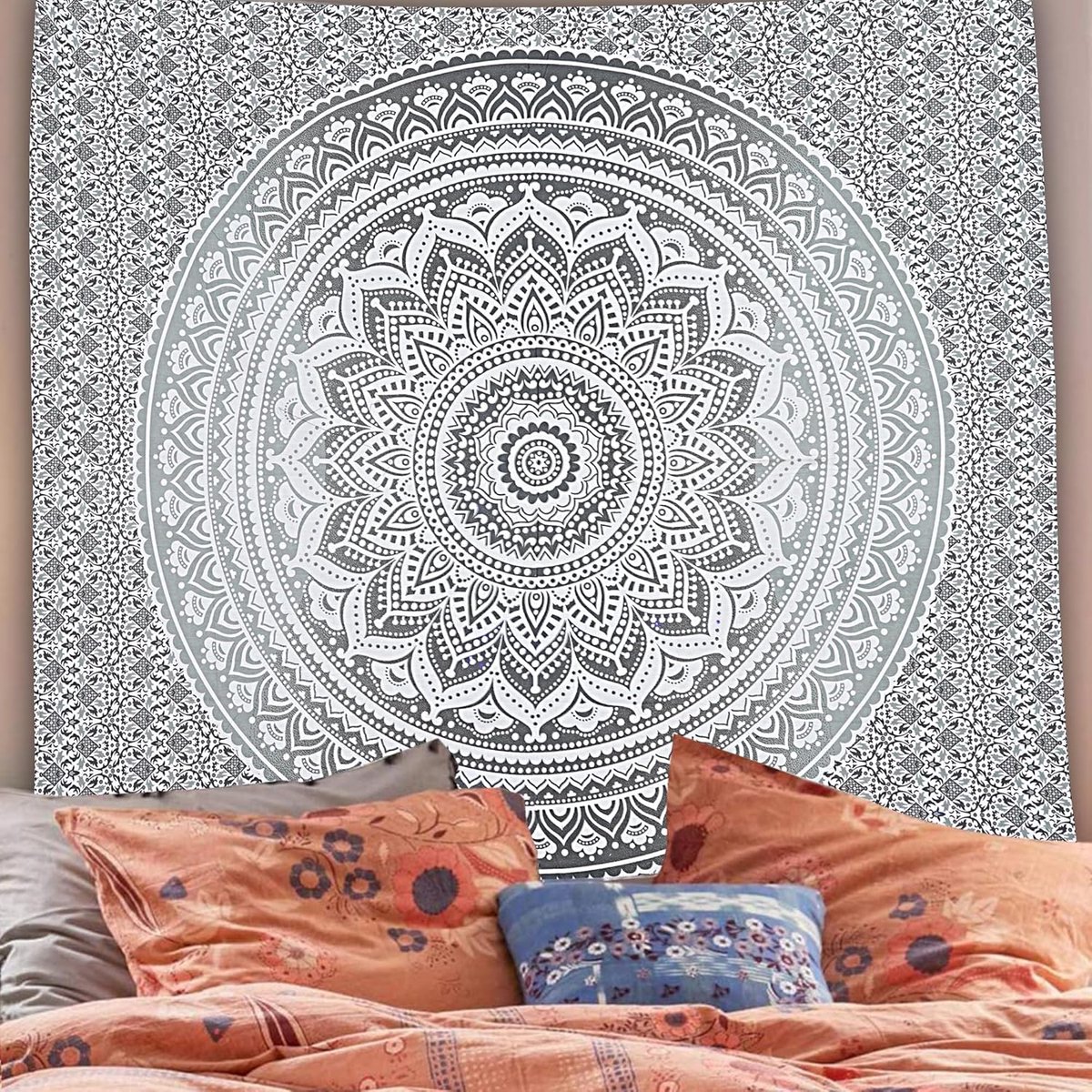 wandtapijt voor slaapkamer esthetische psychedelische Boheemse mandala wandkleden trippy ombre wandtapijten hippie kamer decor twin sprei meditatie yogamat tapijt - 137 x 213 cm, blauw