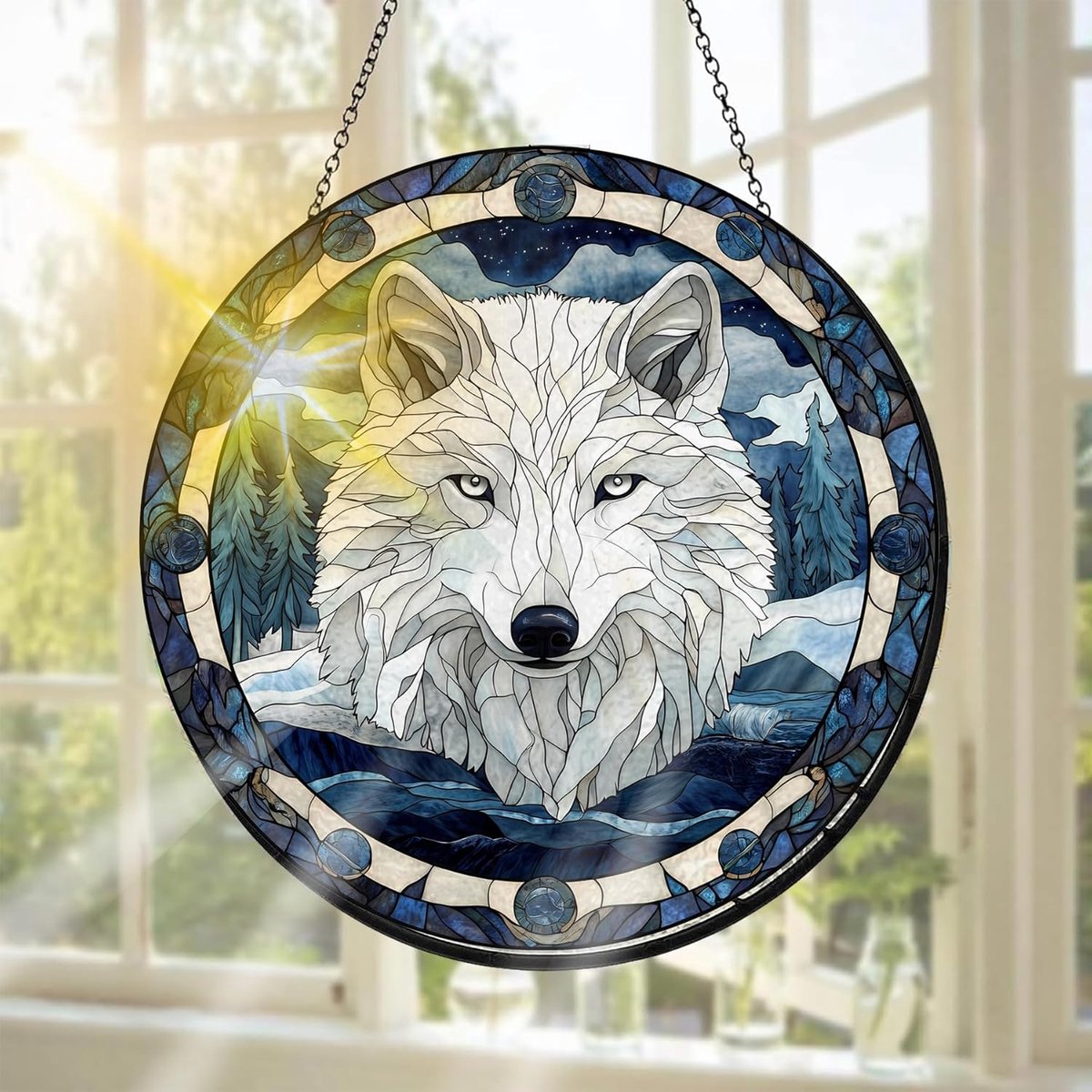 Glas-in-Lood Raamdecoratie, Ideaal Om Het Raam Mee Te Versieren Dieren - Handgemaakte Raamdecoratie Voor Tuin, Raam, Binnen En Buiten, Kerstfeest, 20 X 20 cm
