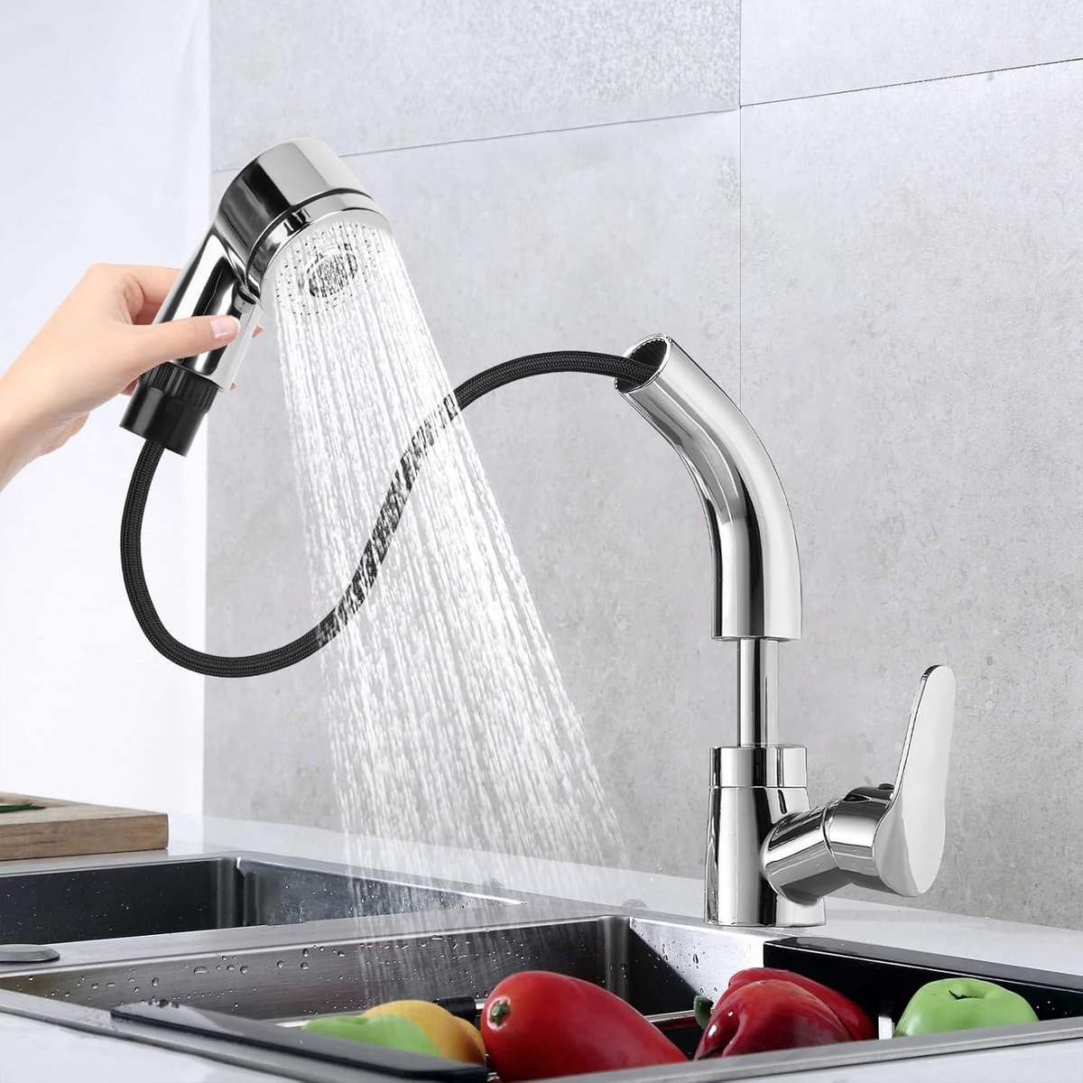 SnelShoppen - Keuken Kraan Uittrekbaar 360° Draaiend Met 2 Waterstroomtypes, Kolomtype, Douchewateruitlaat, Verstelbare Keuken Faucet Voor Gootsteen,