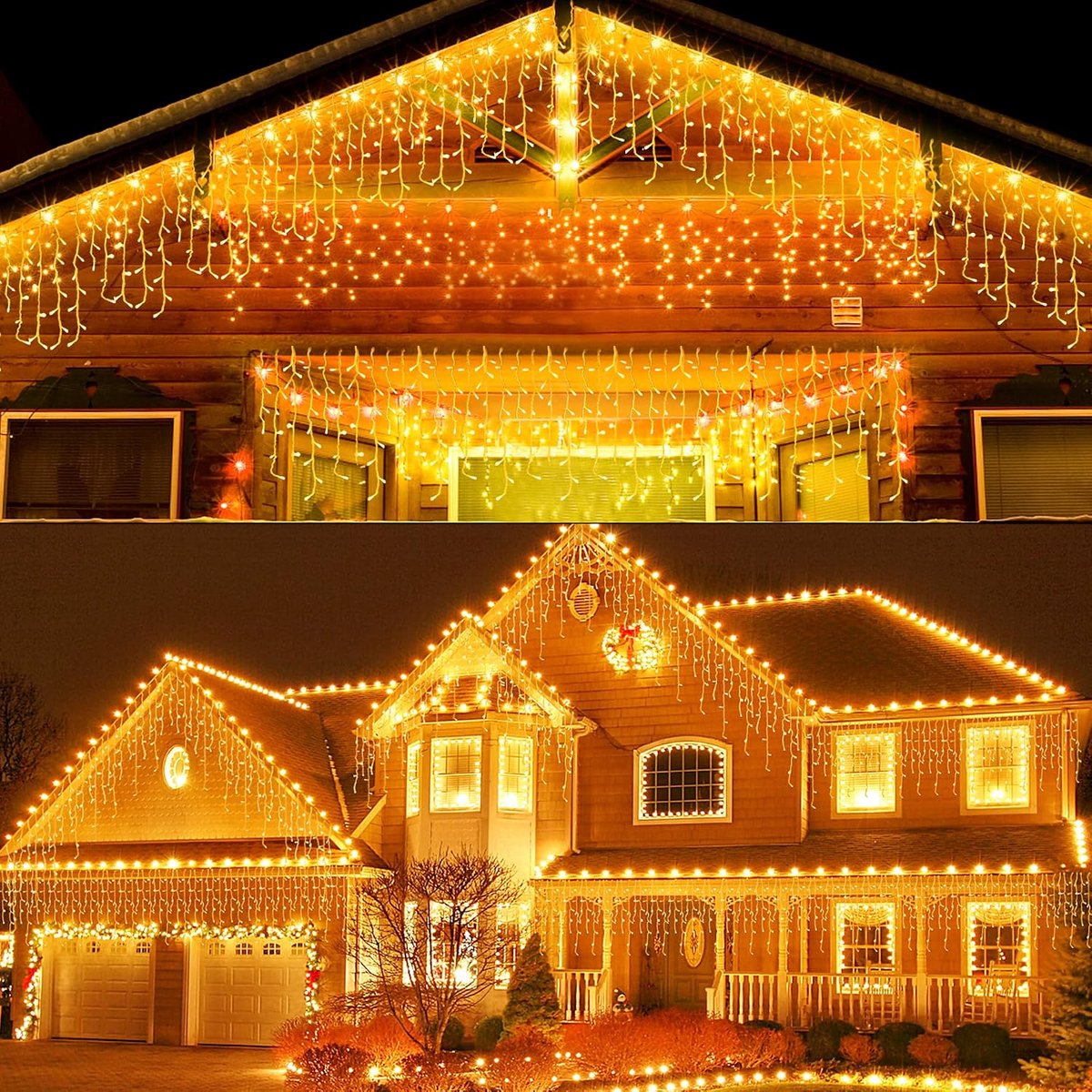 Binnen en buiten, lichtgordijn, ijspegel, Kerstmis, 8 modi, warmwit, timer, IP44, voor decoratie slaapkamer, bruiloft, avond, feest (5 m)