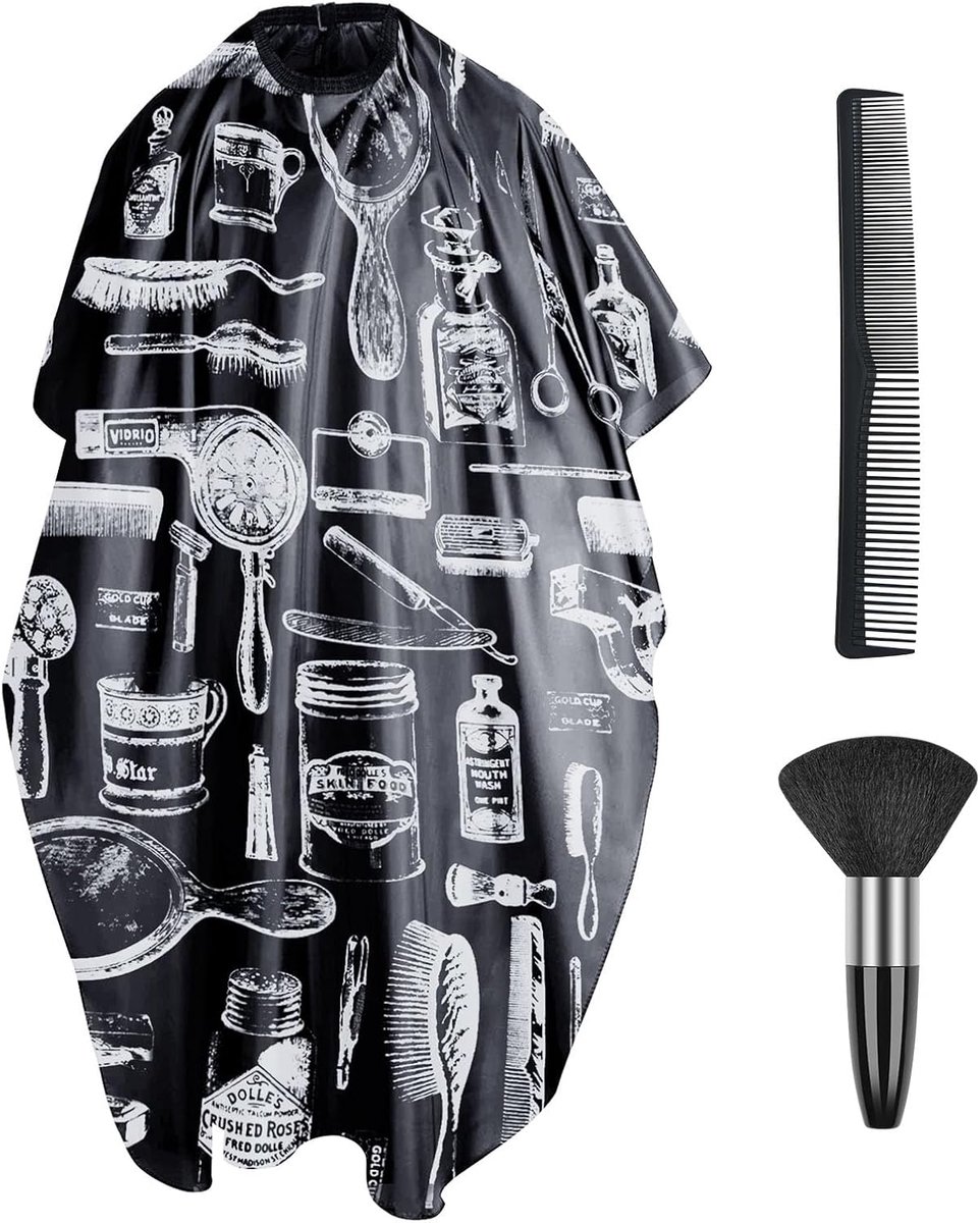 Kappersjurk, kappersmantel, kappersschort, kappersschort met nekstofborstel en kapperskam, waterdichte uniseks snijjassen voor haarstyling, snitten en kleuren, kappersaccessoires
