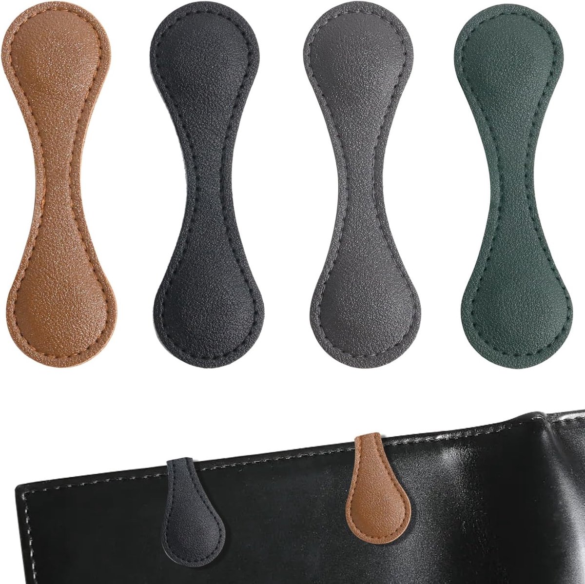 SnelShoppen - Magnetische Leren Boekenleggers Set - 4 Stuks in Retro Kleuren, 10 x 3 cm - Gepersonaliseerde Draagbare Leren Markeringen voor Boekenlie