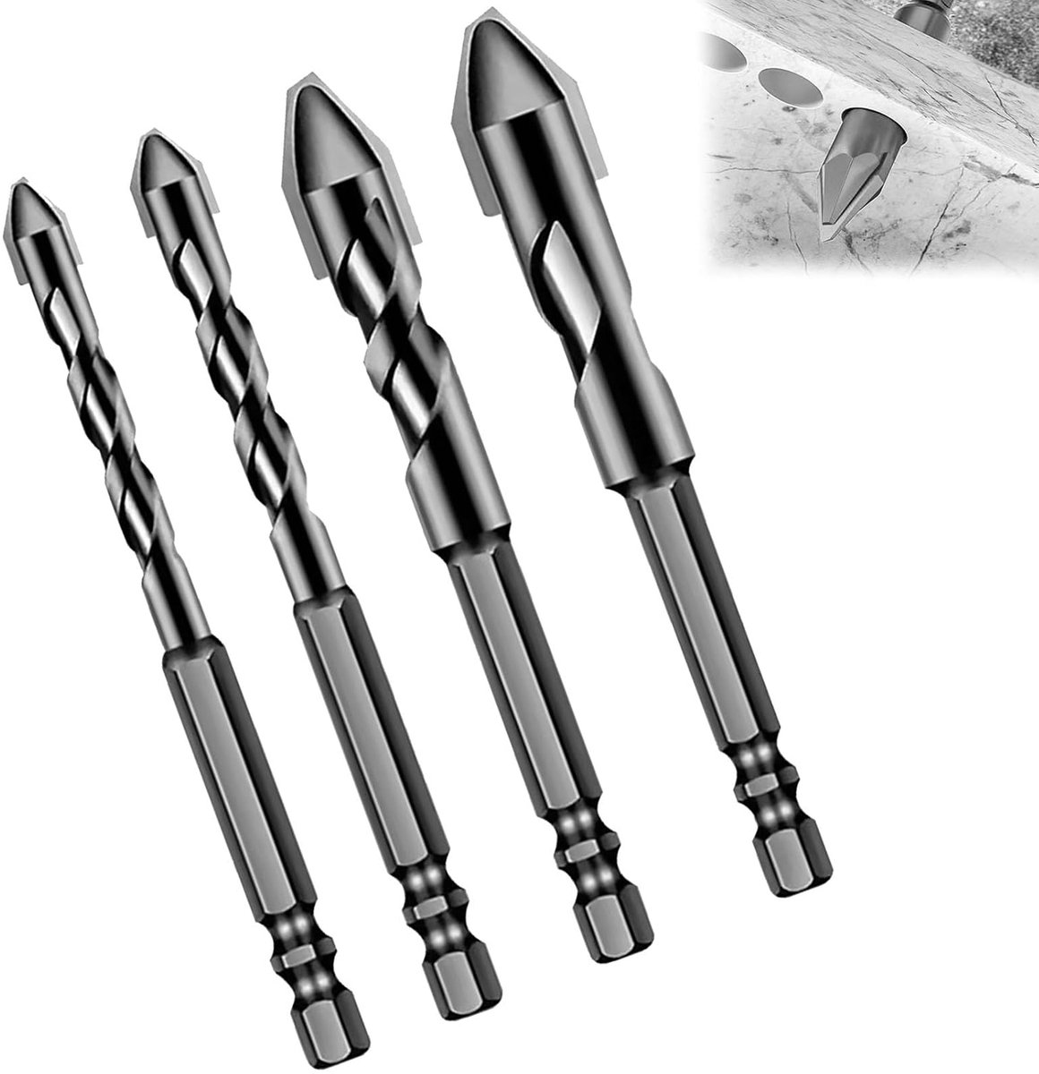 High-Strength Eccentric Twist Boorbit Set voor Tile, Glass, Baksteen, Cement - Multifunctionele Industriële Strength Carbide Tip voor Kunststof, Hout en More (4 Stuks 6+8+10+12)