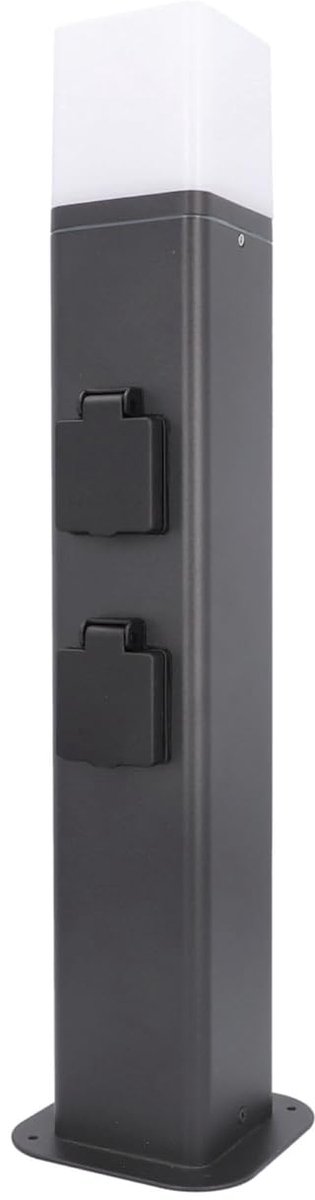 Tuinzuil van aluminium, met 2 geaarde stopcontacten en lamp, E27, IP44, voor verlichting van buiten, stroomverdeling in de tuin, 50 x 12 x 12 cm, antraciet