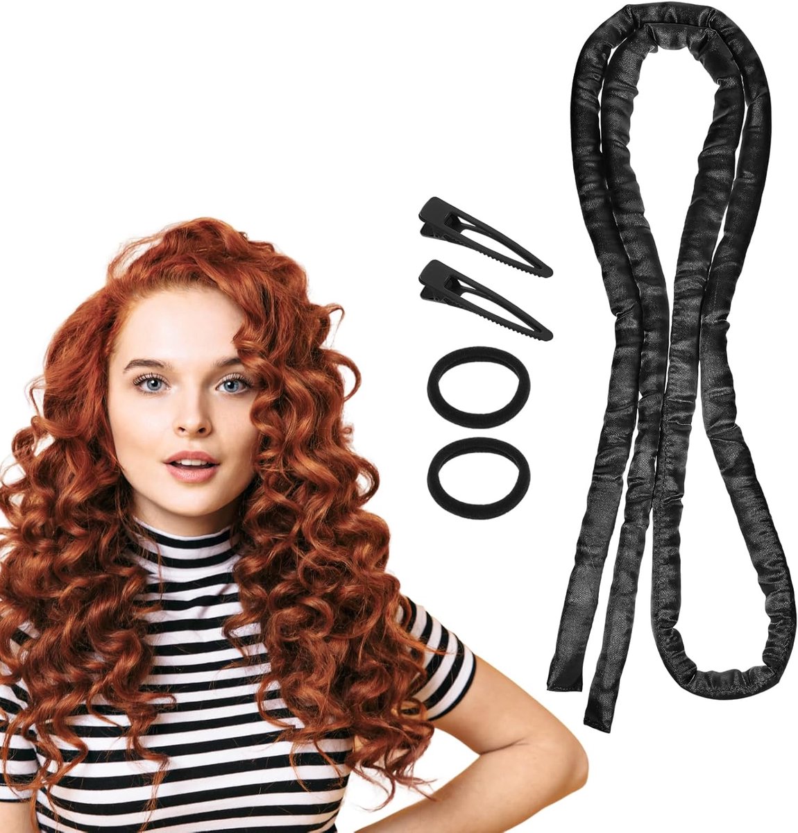 krulstaaf hoofdband, hitteloze krultang, hitteloze krultang, 's nachts voor kort lang haar, geen hitte, nachtelijke krullen met dunne krulspelden om in te slapen voor kort haar (zwart