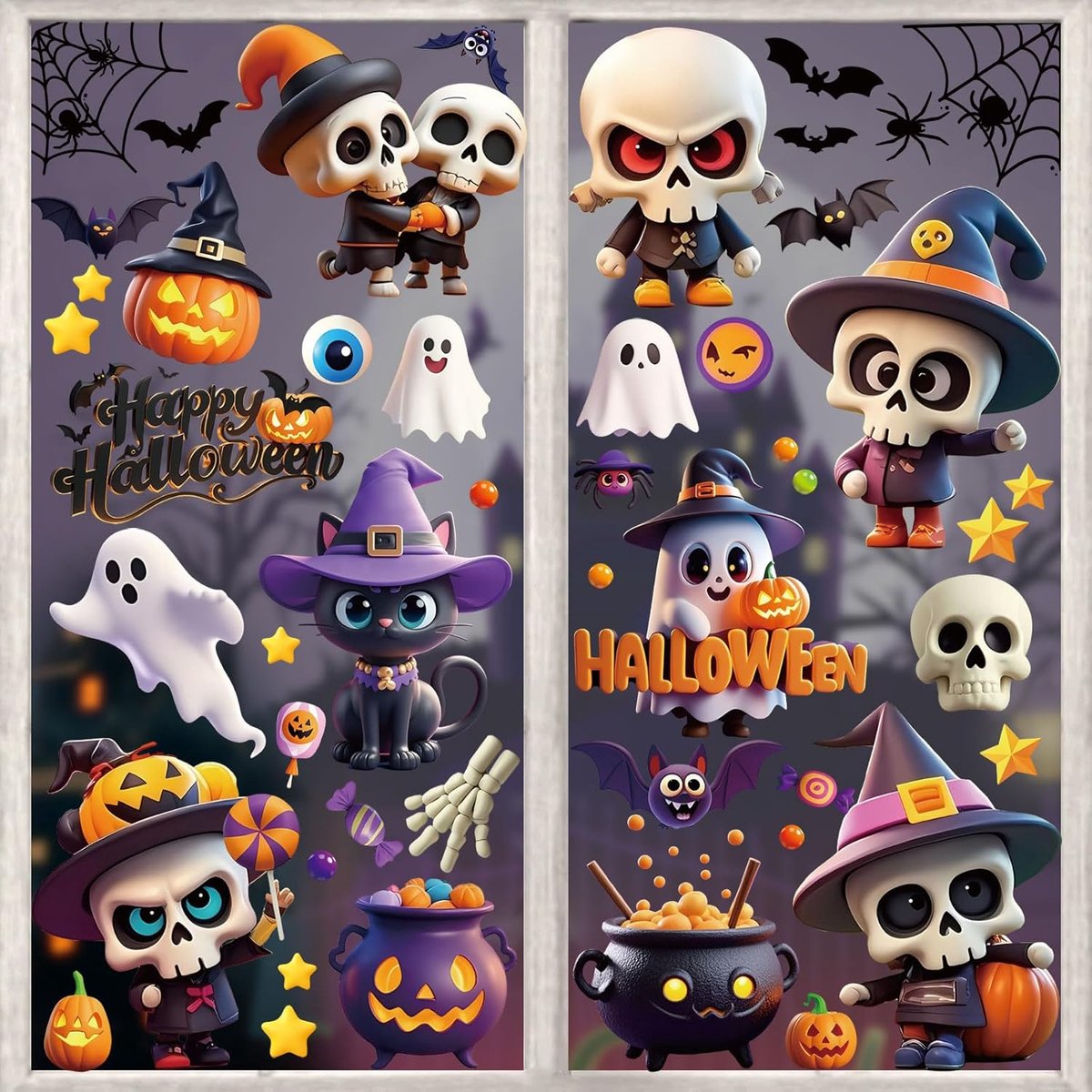 Halloween-decoraties, zombie-raamstickers, Halloween-raamstickers, skelet, muur, deurposters, pompoen, zwarte vleermuis, tijdelijke tattoostickers voor glas (stijl 1)