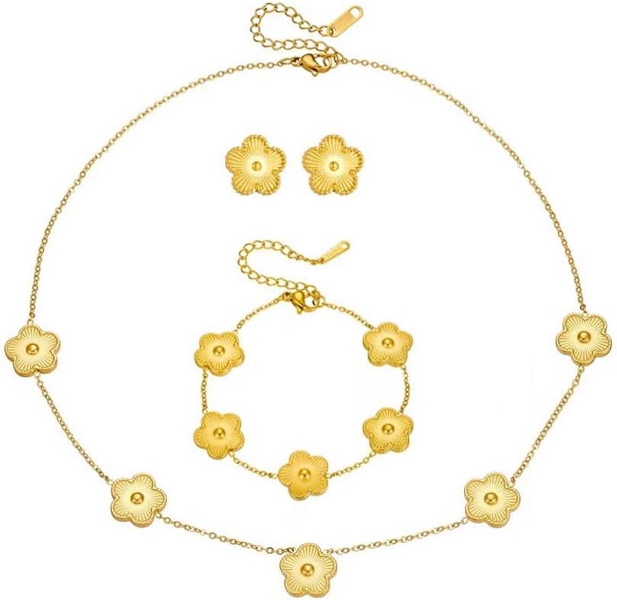 4 stuks klavertje vier sieradenset vergulde halsketting oorbellen armband set hypoallergeen sierlijk klavertje vijf bladeren sieraden geschenken