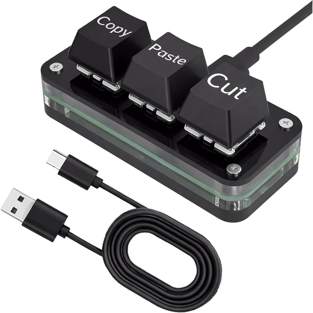 3 toetsen, gebruikersgedefinieerd, compact, programmeerbaar USB Type-C Copy Paste Cut, mini-toetsenbord RGB hotswap macrotoetsenbord voor werken en spelen