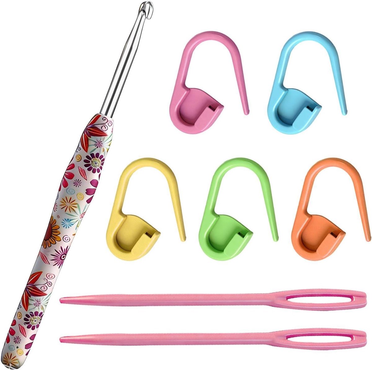 1 5Mm Zonnebloem Haaknaald En 7 Breien Tools, Beginner Hand Breien Tools, Wol Breien Aids, Diy Handgemaakte Materiaal Pakket.