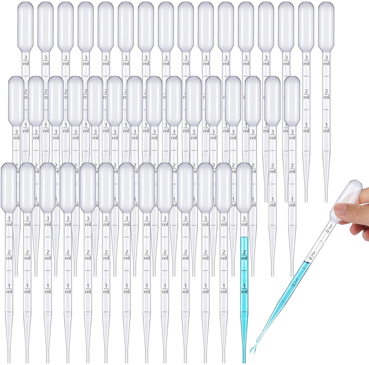 100 stuks pipetten lang, 3 ml pipetten voor kinderen, wegwerppipetten, plastic druppelpipet, kunststof druppelpipetten voor laboratorium, kinderen en doe-het-zelf wetenschap, cosmetica