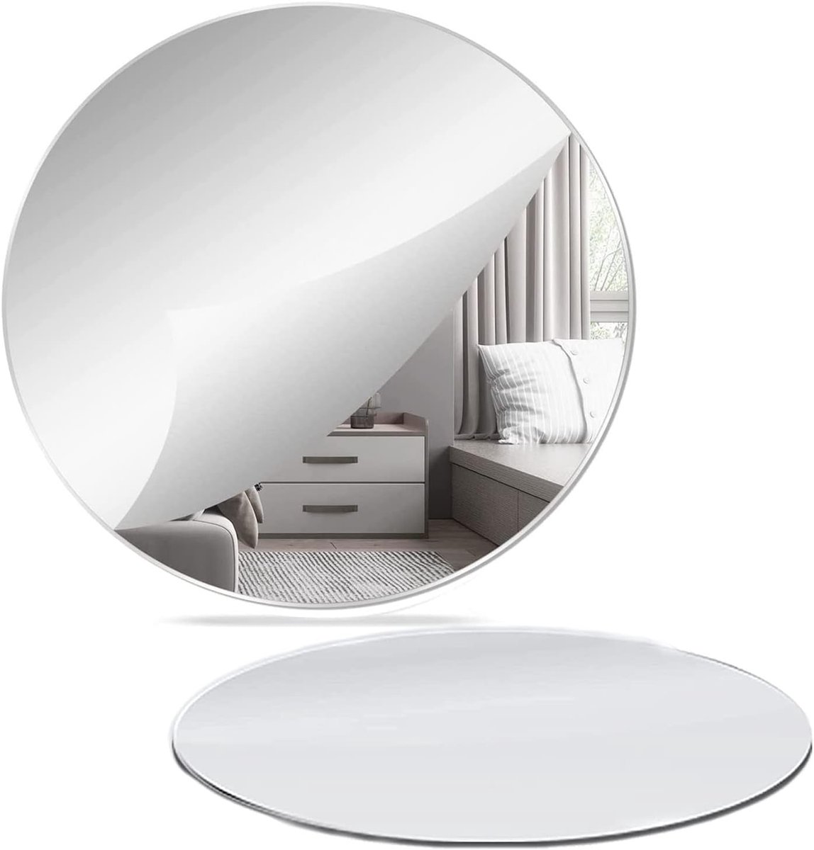 SnelShoppen - 2 Stuks Ronde Acryl Spiegeltegels 30 cm, Verwijderbare Zelfklevende Wandspiegels, Decoratieve Spiegels voor Thuis, Slaapkamer, Woonkamer