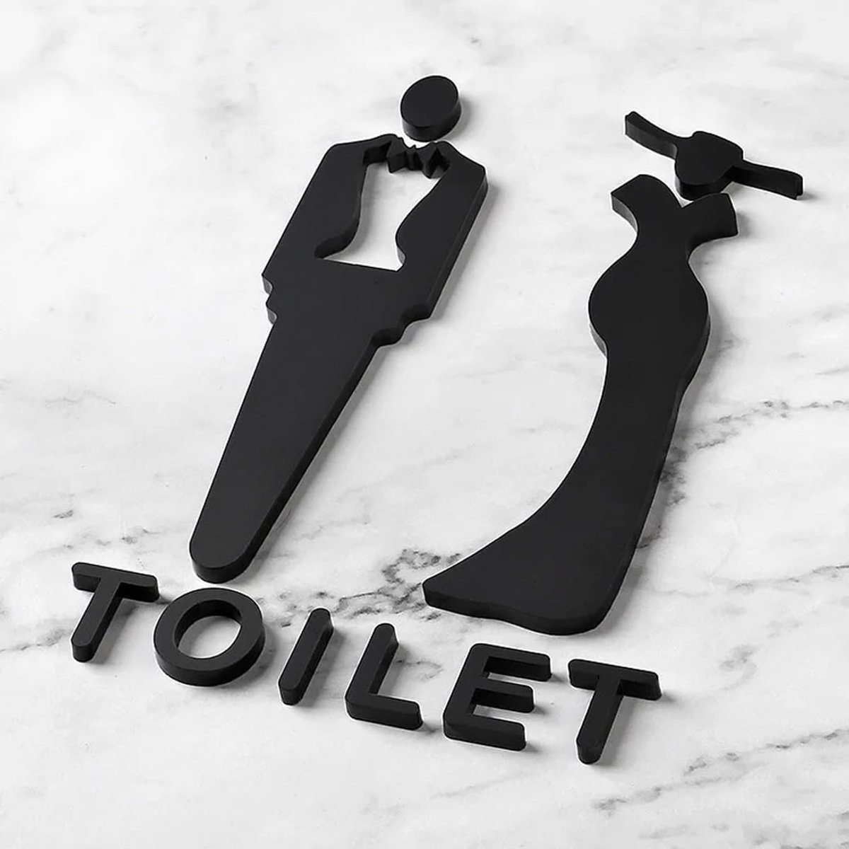 Bordjes voor mannen en vrouwen, gepersonaliseerde borden voor badkamer, kast, toilet (zwart) (12 × 8 cm)