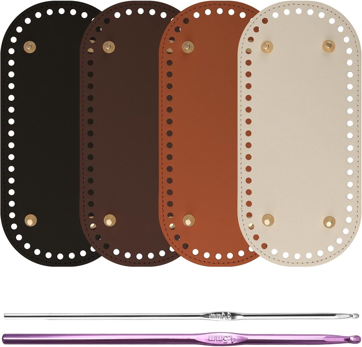 4 stuks zakbodem, zakbodem om te haken, met 2 haaknaalden, PU-lederen tas, vloervormer, kunstleer, bodem, ovaal, tas, haken met gaten, voor handtas, schoudertas, doe-het-zelf accessoires, 22 x
