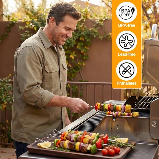 Set van 10 RVS Grillspiesen, Herbruikbare Metalen Spiesen voor BBQ, Perfect voor Kebabs, Vlees en Groenten, Lengte 43 cm, Ideaal voor Buiten en Tuinfeesten van Everdure — afbeelding 5