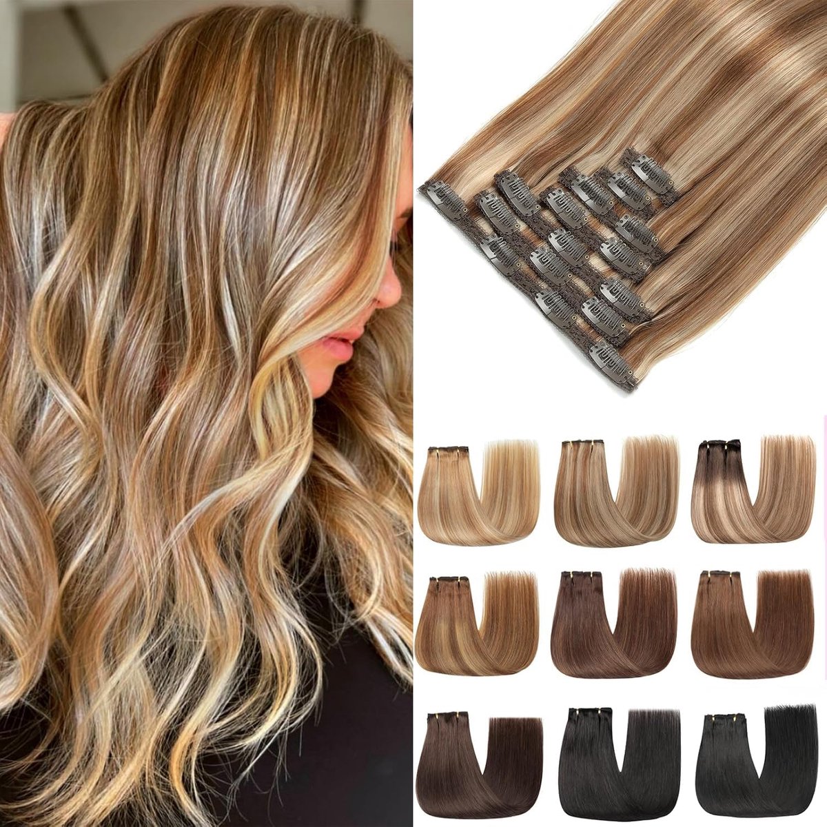Clip In Hair Extensions 7 Pieces 120g 60cm Straight Human Hair