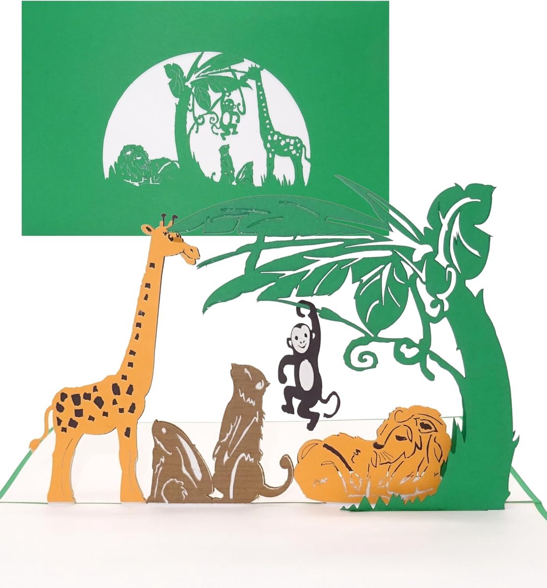 3D pop-up kaart dieren in de dierentuin, verjaardagskaart