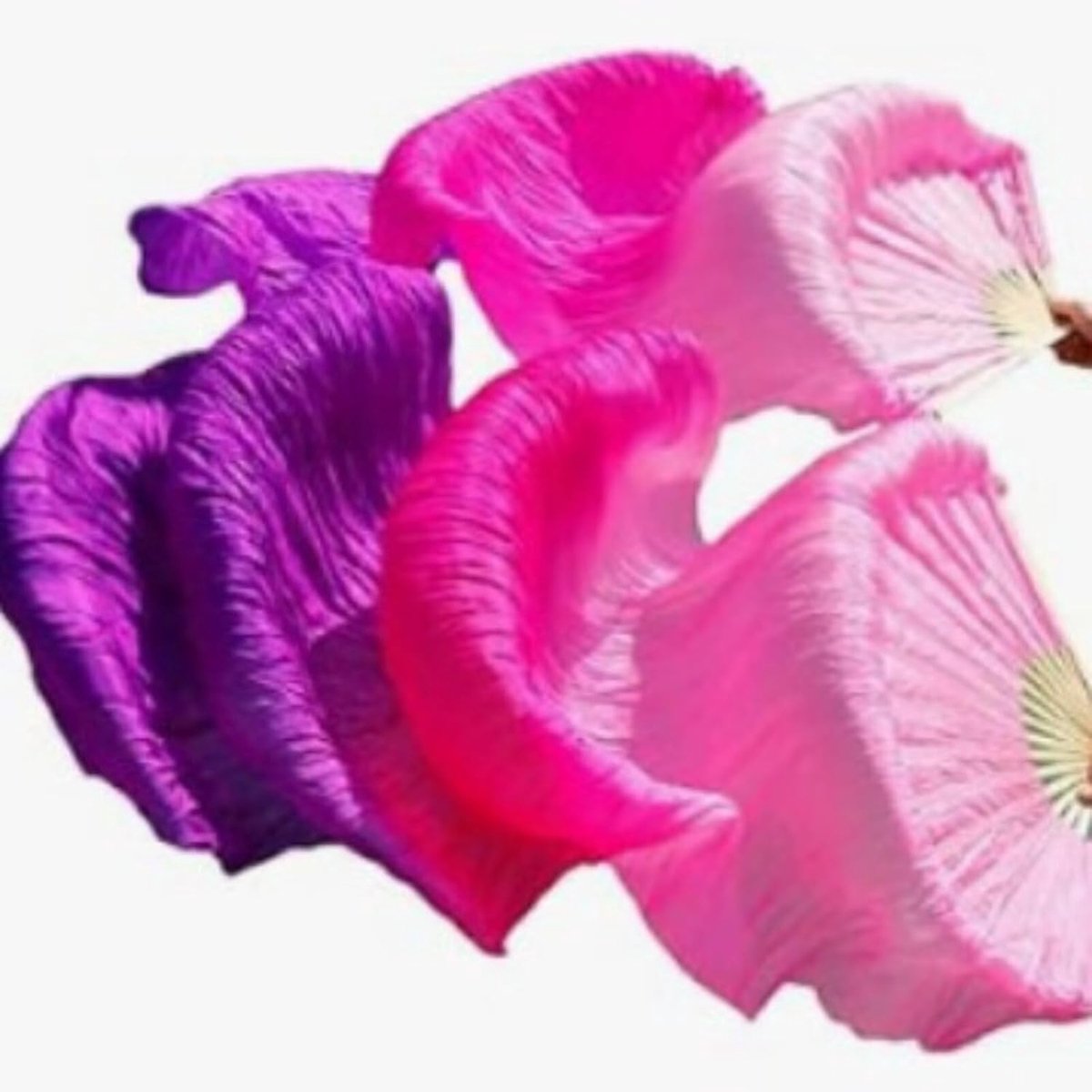 1 Paar Vrouwen Faux Zijde Buik Dans Fan Sluier, 1.5M/5 Ft Handgemaakte Zijde Dans Fan