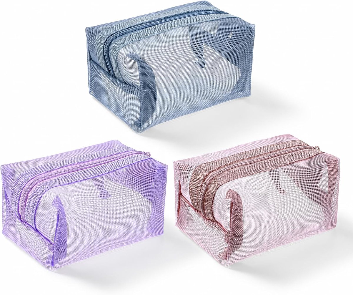 3 Stks Mini Mesh Make-up Tas met Rits Draagbare Mesh Cosmetische Tas Vierkante Kleine Mesh-Rits Pouch Reizen Opslag Organizer voor Lippenstift Make-up Elektronica Coin Card Key