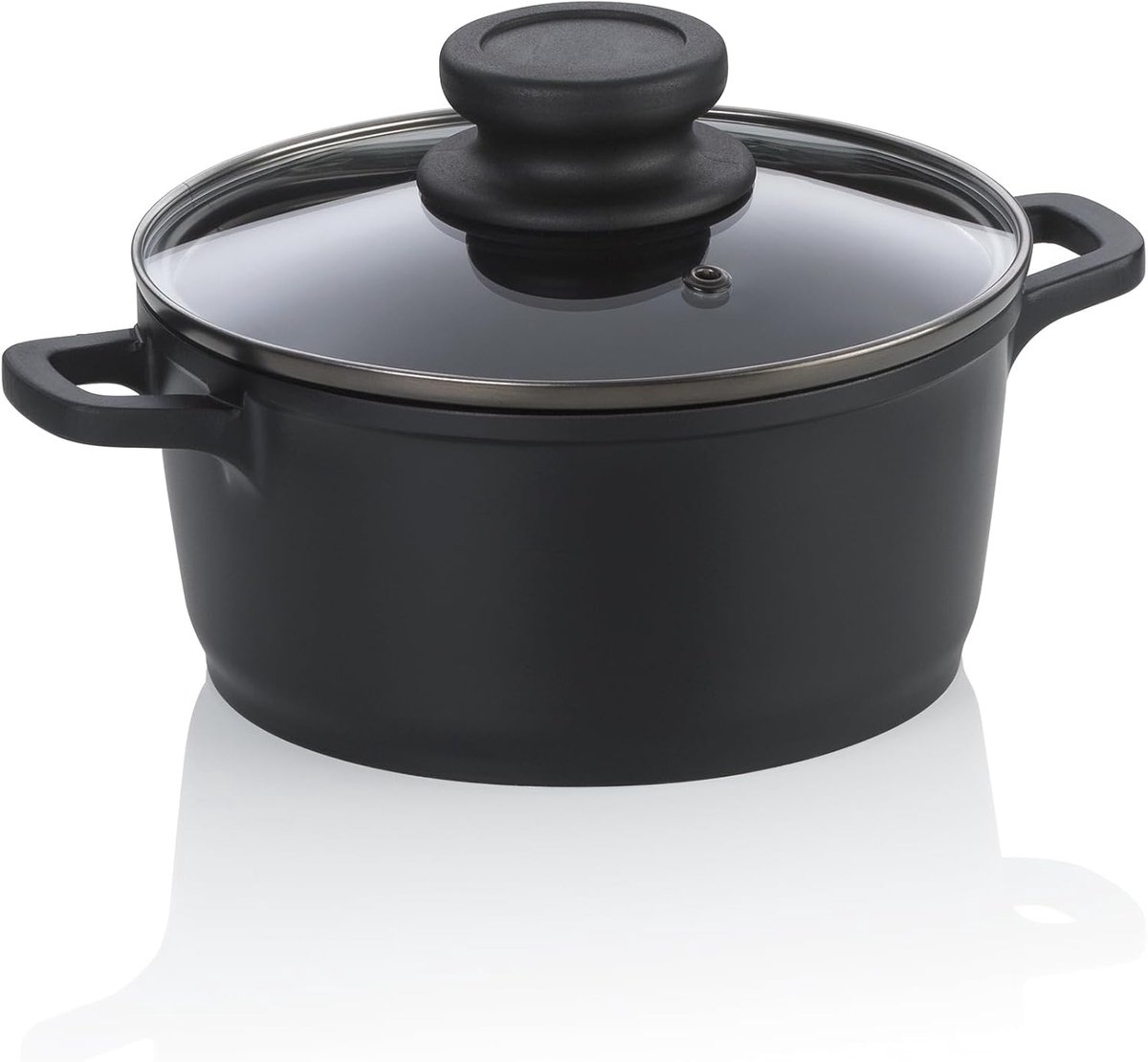 kela Vleespan 16 cm met glazen deksel ATURA, kookpan klein, 1 liter, pan inductie, gegoten aluminium keramiek gecoat, PFAS vrij, zwart