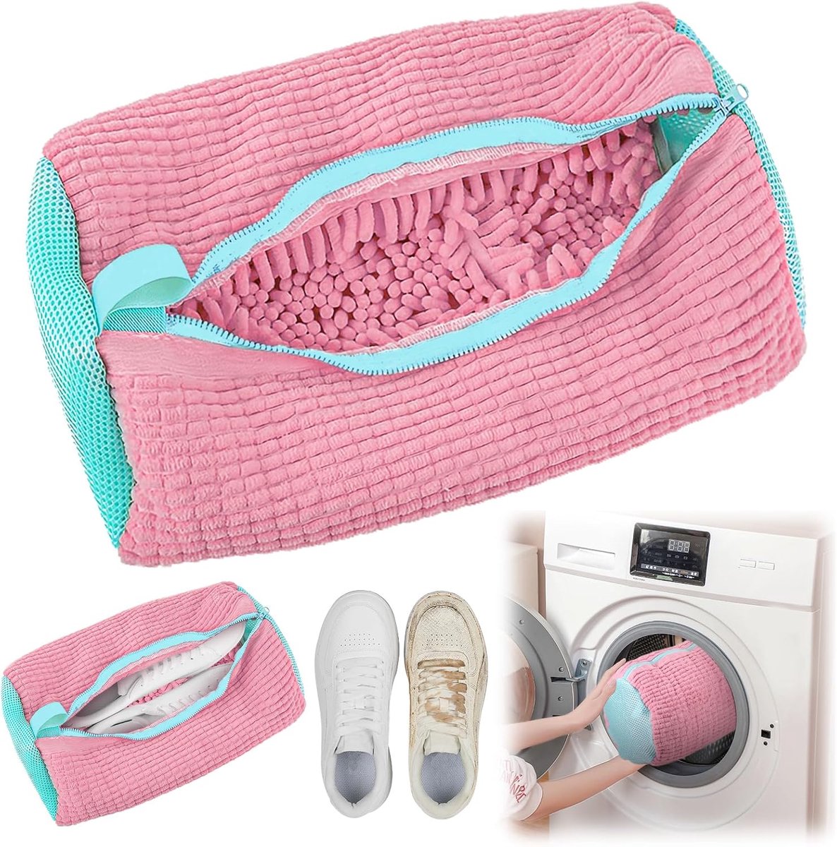 wasmachine, 1 stuks, multifunctionele schoenenzak, wasmachine, herbruikbare sneakers, waszak voor alle soorten schoenen, beschermt zowel schoenen als wasmachine (roze kleur), Roze kleur