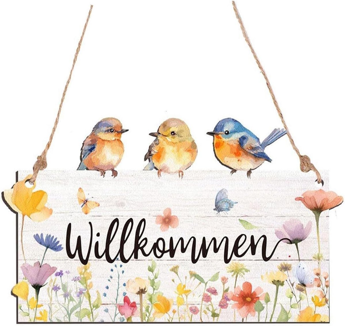 20 x 12 cm houten ingangsdeurbord, dubbelzijdige huisdeur, retro decoratief wandbord voor tuin, voordeur, binnenplaats (vogelpatroon)