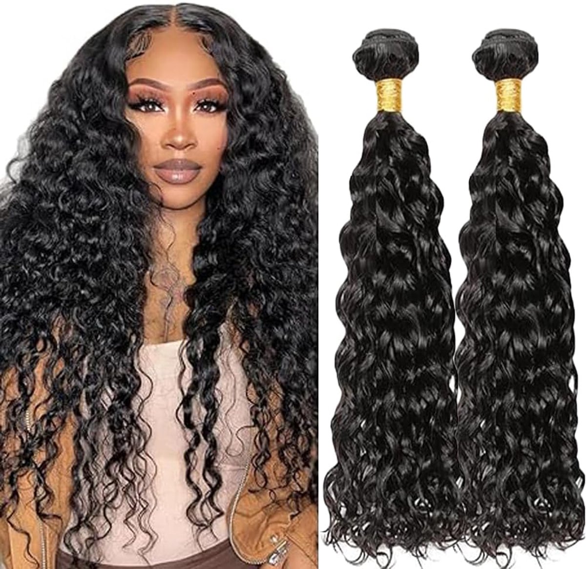 Wave Human Hair Bundles Sew in Hair Natural Black Real Hair Extensions 2 Bundles Unprocessed Human Hair Minimal Smell Low Shedding for Women 32 32 Inch