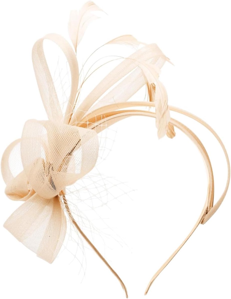 Fascinator elegant met veren, haarsieraad, fascinator, dameshoed, vintage hoed, modieus, voor Kerstmis, bruidssluier, bruiloft, haaraccessoires, veer, hoofdtooi sluier (champagnekleurig)