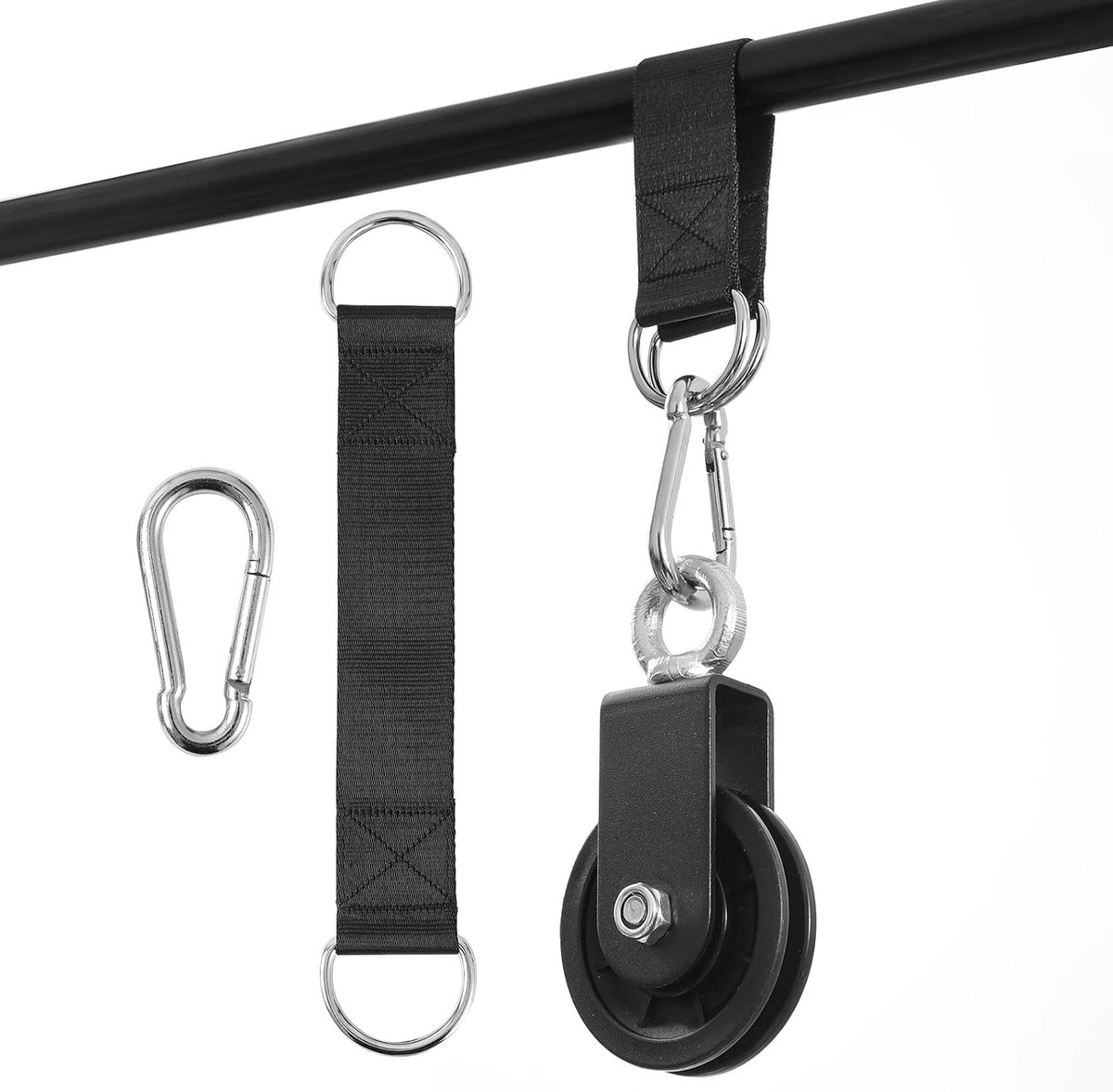 90mm Gym Katrol Systeem Katrol Wiel met 2 Opknoping Strap Karabijnhaak, Fitness Swivel Katrol Wiel voor DIY Thuis LAT Pulldown en Lift Kabel Machine
